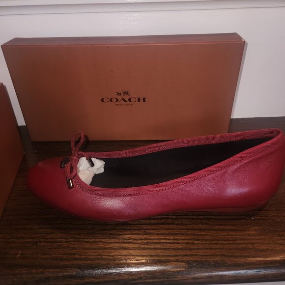 NEW IN BOX-Coach Lara 100% Leather Ballet Flats-Red-Black Cherry-Size 8 - Picture 8 of 13